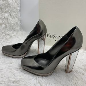 Yves Saint Laurent Mirror Pumps YSL Heels Silver Pewter Vintage mirrored vtg 8.5